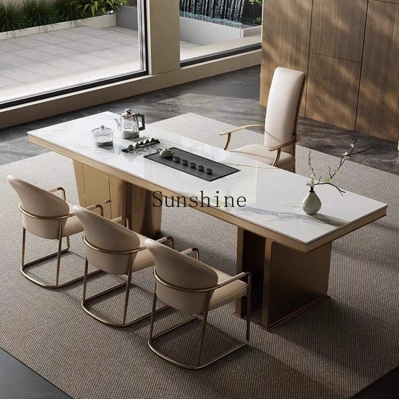 

Light luxury rock slab tea table and chairs Modern simple Kung Fu luxury stone tea table