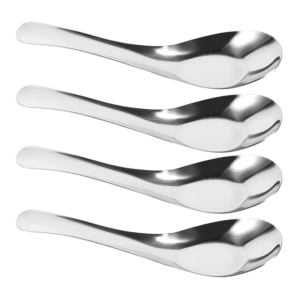 

4Pcs Polished Stainless Steel Flat Bottom Spoons Versatile for Cooking Baking Serving Cereal Dessert Asian Soups