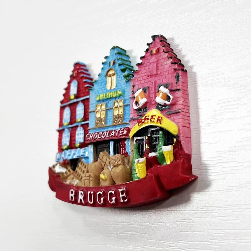 Bruges, Belgium World Tourism Souvenir 3D Magnetic Refrigerator Sticker, 3D Architecture Home Decoration