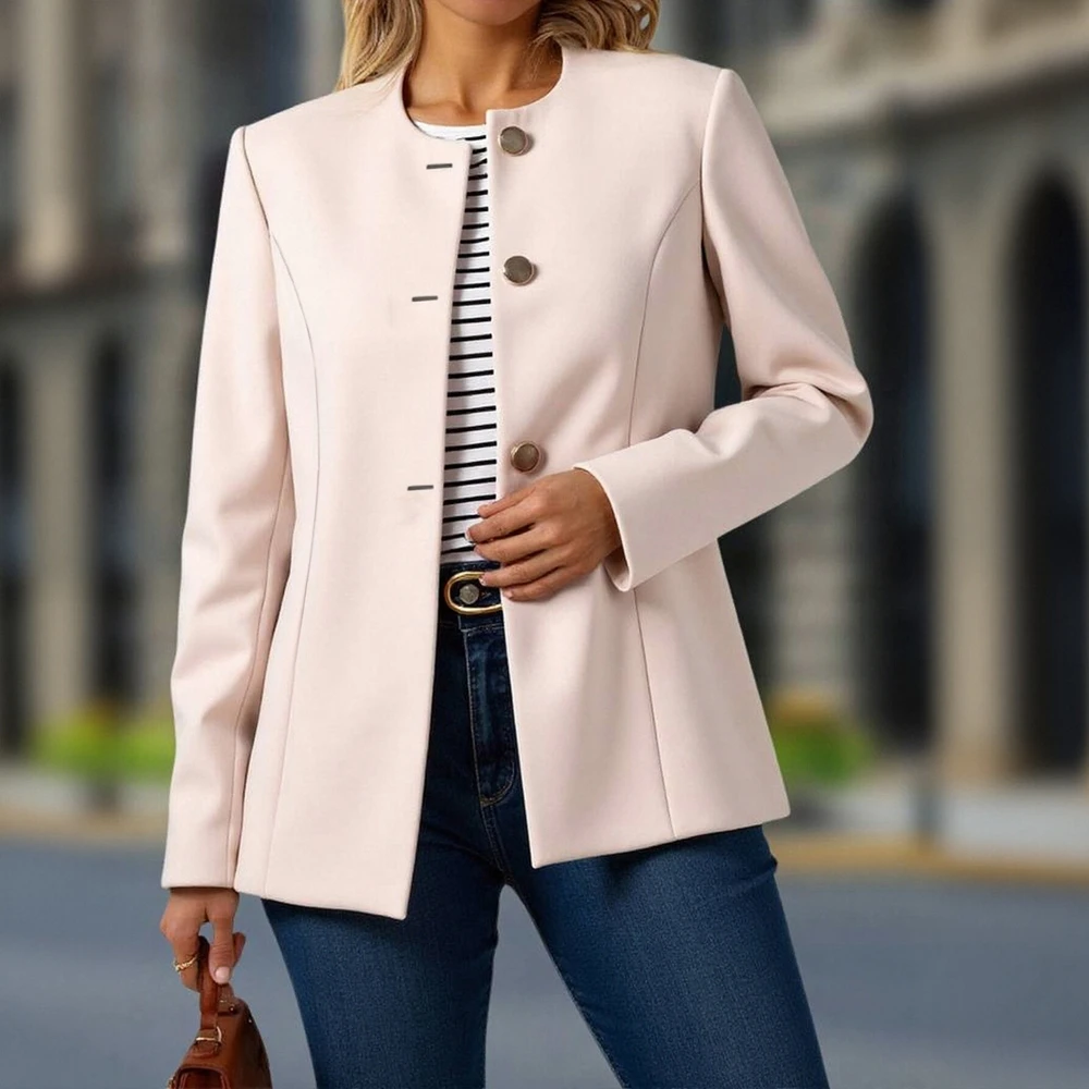 

Casual Round Neck Jacket Spring Dress Autumn Decorative Buttons Women's Top Fashion Outerwear