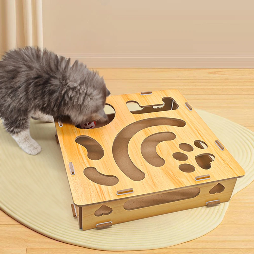 Cat Nail File Enrichment Box Cat Box Scratching Pad With Toy Ball Heavy-Duty Scratch-Resistant Enclosed Maze Game For Indoor Cat