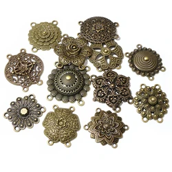 10pcs Bronze Color Bohemian Vintage Flower Connector Charms Pendant DIY Jewelry Making Accessories Findings Necklace Bracelet