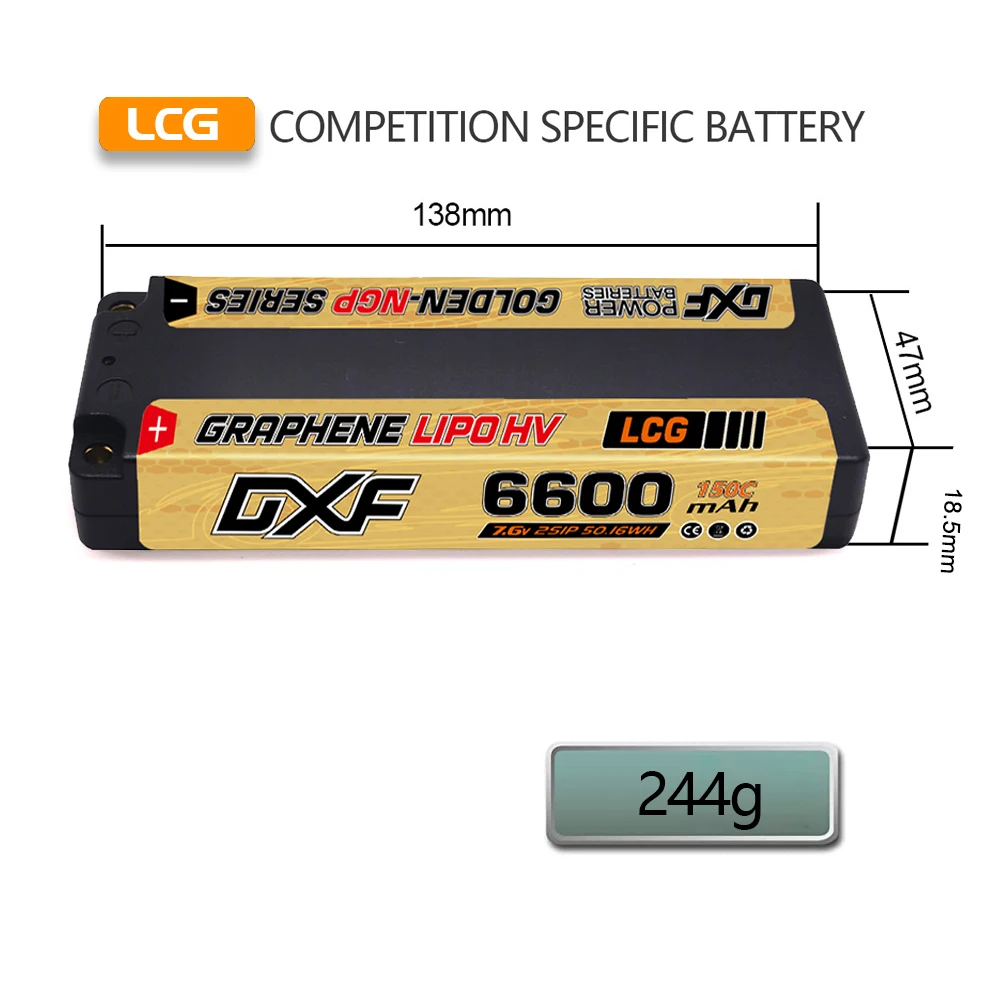 DXF Lipo 2S Battery 6600mAh 7.6V 150C HV with 5mm Bullet T Plug Hardcase for 1/10 Trucks Buggy Car Boats RC Model Parts