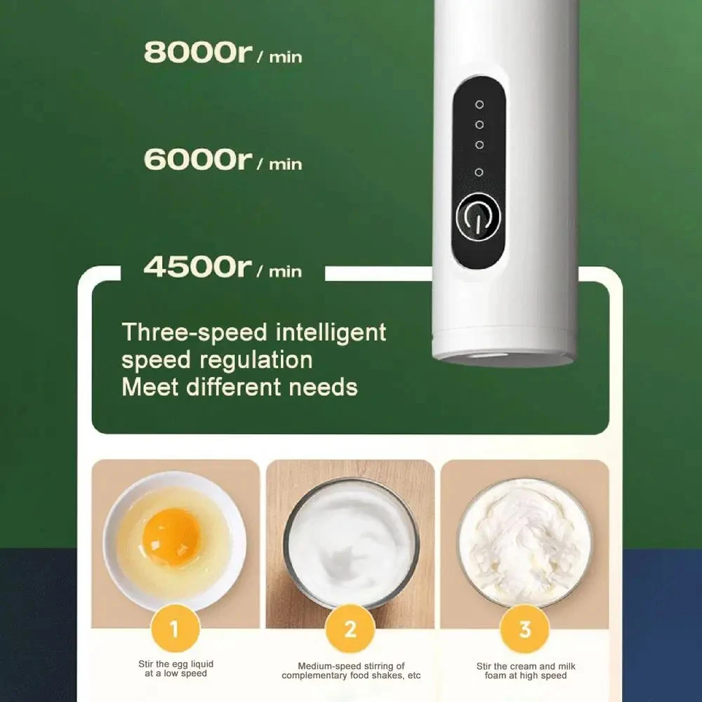 휴대용 계란 거품기, 충전식 전기 우유 거품기, 미니 핸드헬드 음료 우유 커피 머신, 3단계 가정용 주방 믹서