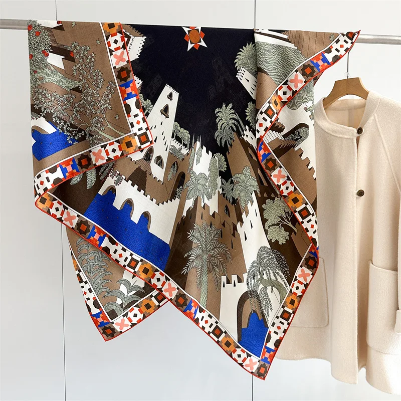 

Wool Silk Scarf Women Cashmere Scarves Hand-rolled Edges Shawls Pashmina Winter Clothing Accessories Large Stole Poncho 135CM