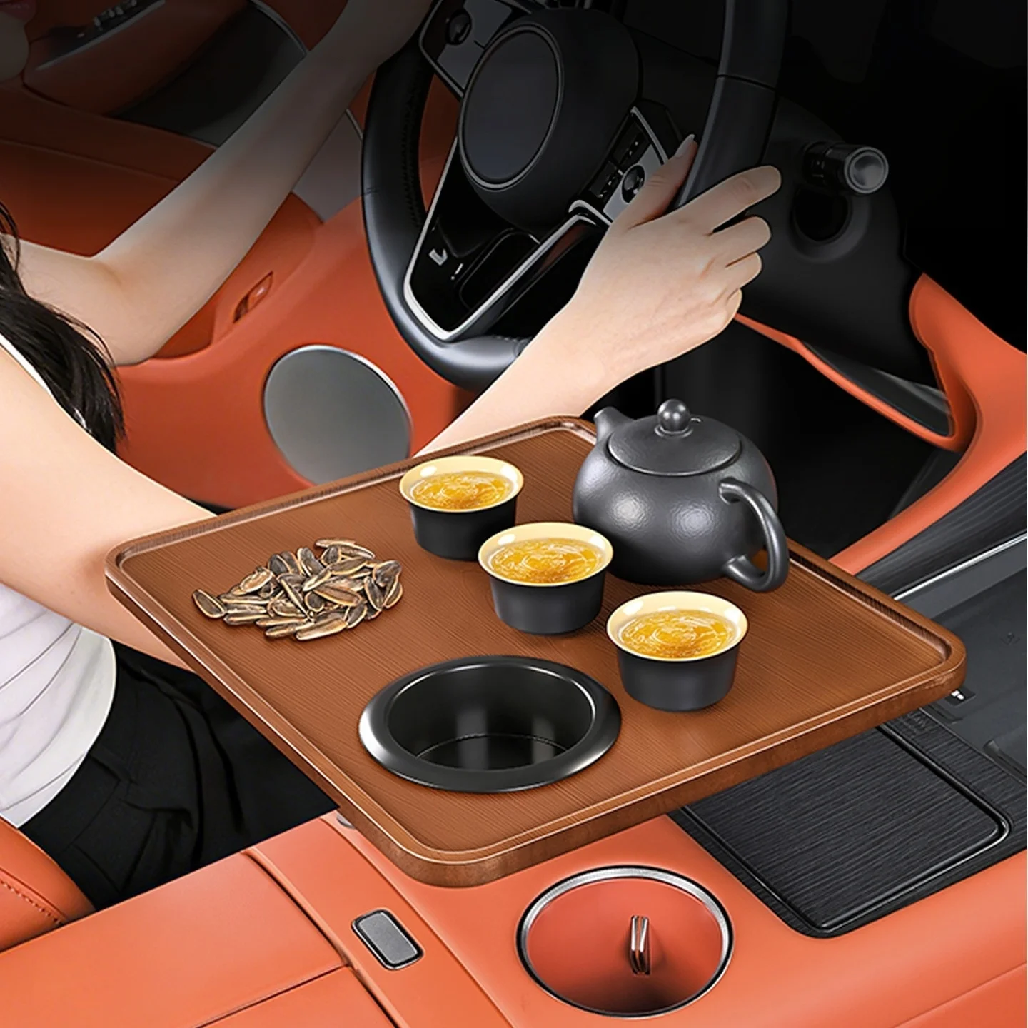 360 ° rotating car mounted small table with front and rear suspended round square dining table