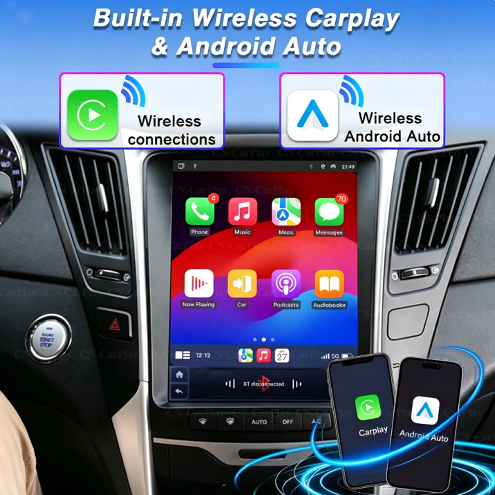 Android 16 For Hyundai Sonata Yf 8 2K 2010-2018 Vertical Screen Car Gps Navigation Multimedia Radio Player Carplay All In One