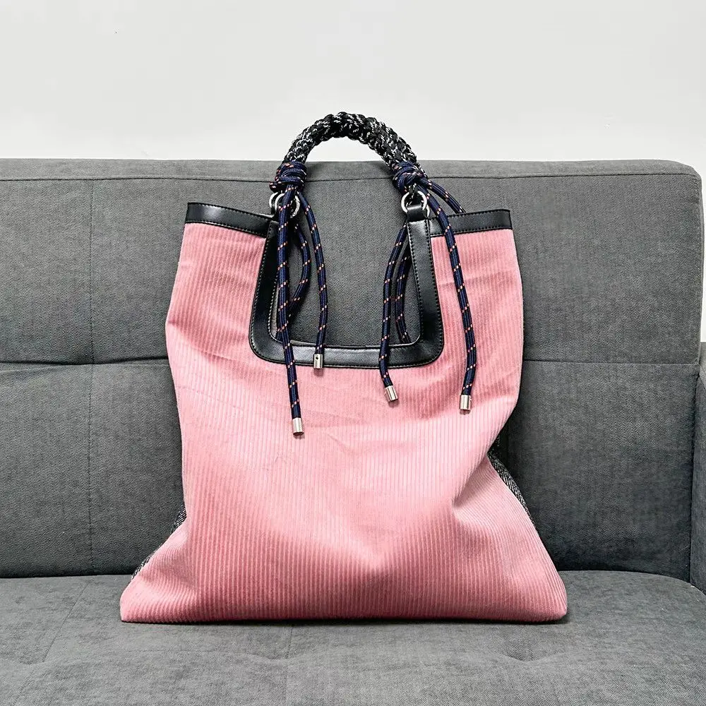 

Autumn Winter New Corduroy Tote Bag Vintage Large Capacity Shoulder Splicing Woven Knot Commuter Bags Handbag
