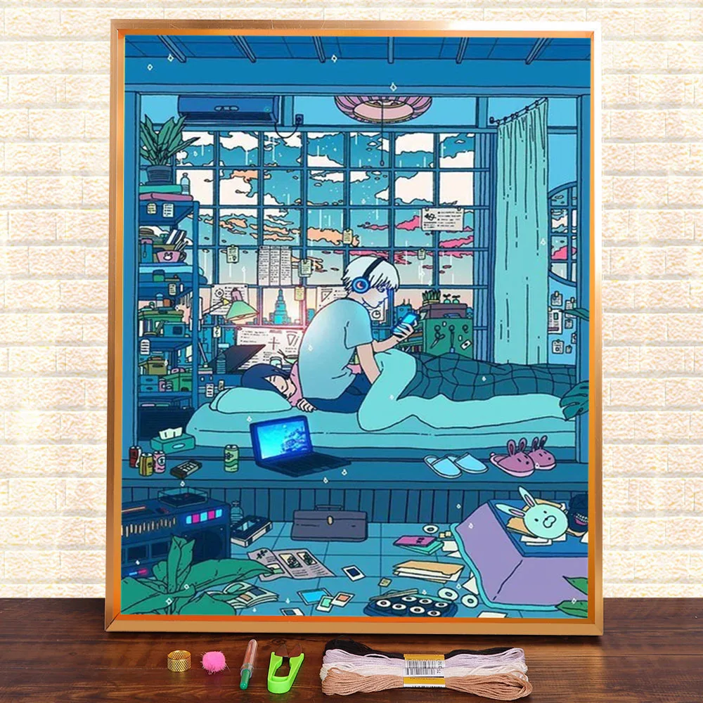 Pixel Modular Anime Cartoon Printed 11CT Cross Stitch Patterns DIY Embroidery DMC Threads Sewing Hobby Knitting    Wholesale