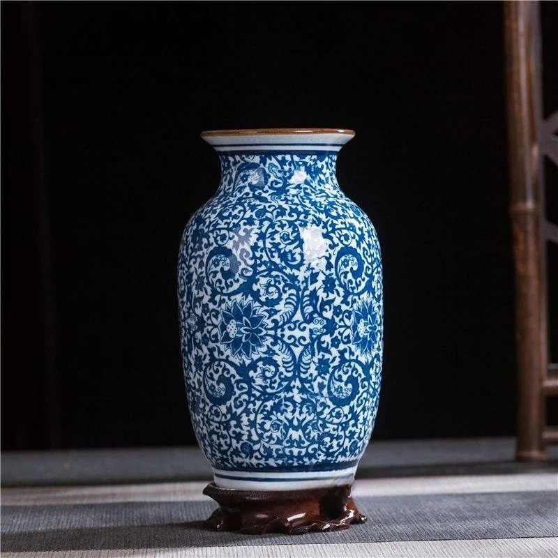 Jingdezhen Blue and White Porcelain Medium Vase Classical Style Replica Home Decor for Wine Cabinet & Curio Shelf