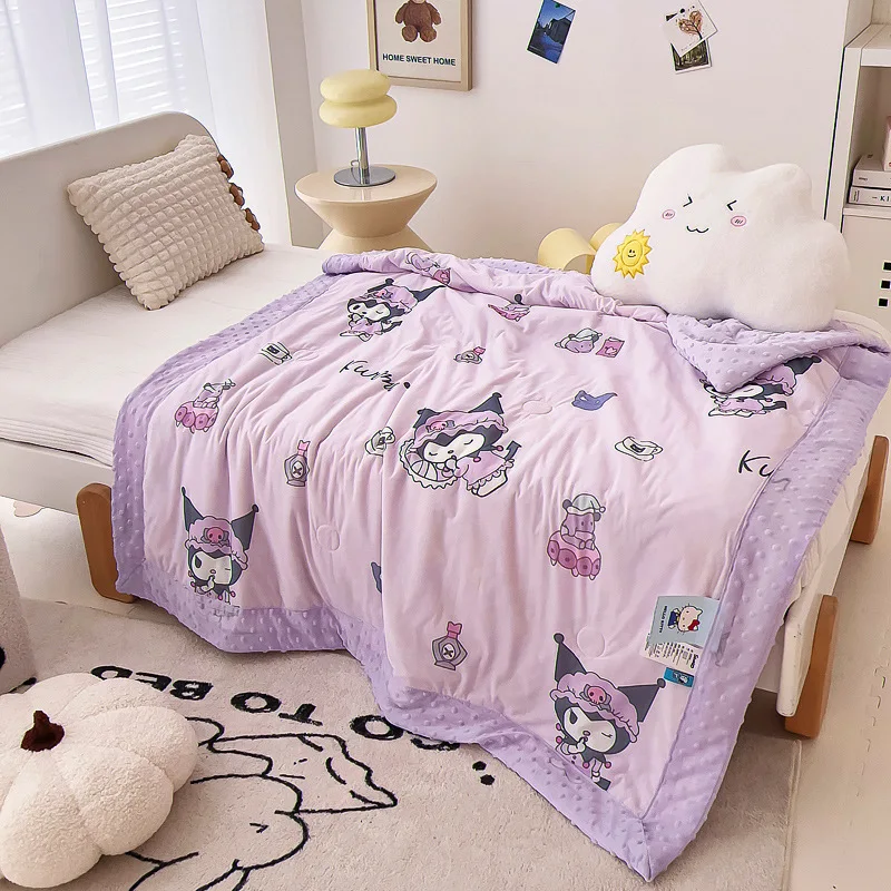 

Kawaii Sanrio Kuromi Melody Kt Cat Cartoon Children's Nap Quilt Cool Silk Summer Knitted Cotton Machine Washable Quilt Girl Gift