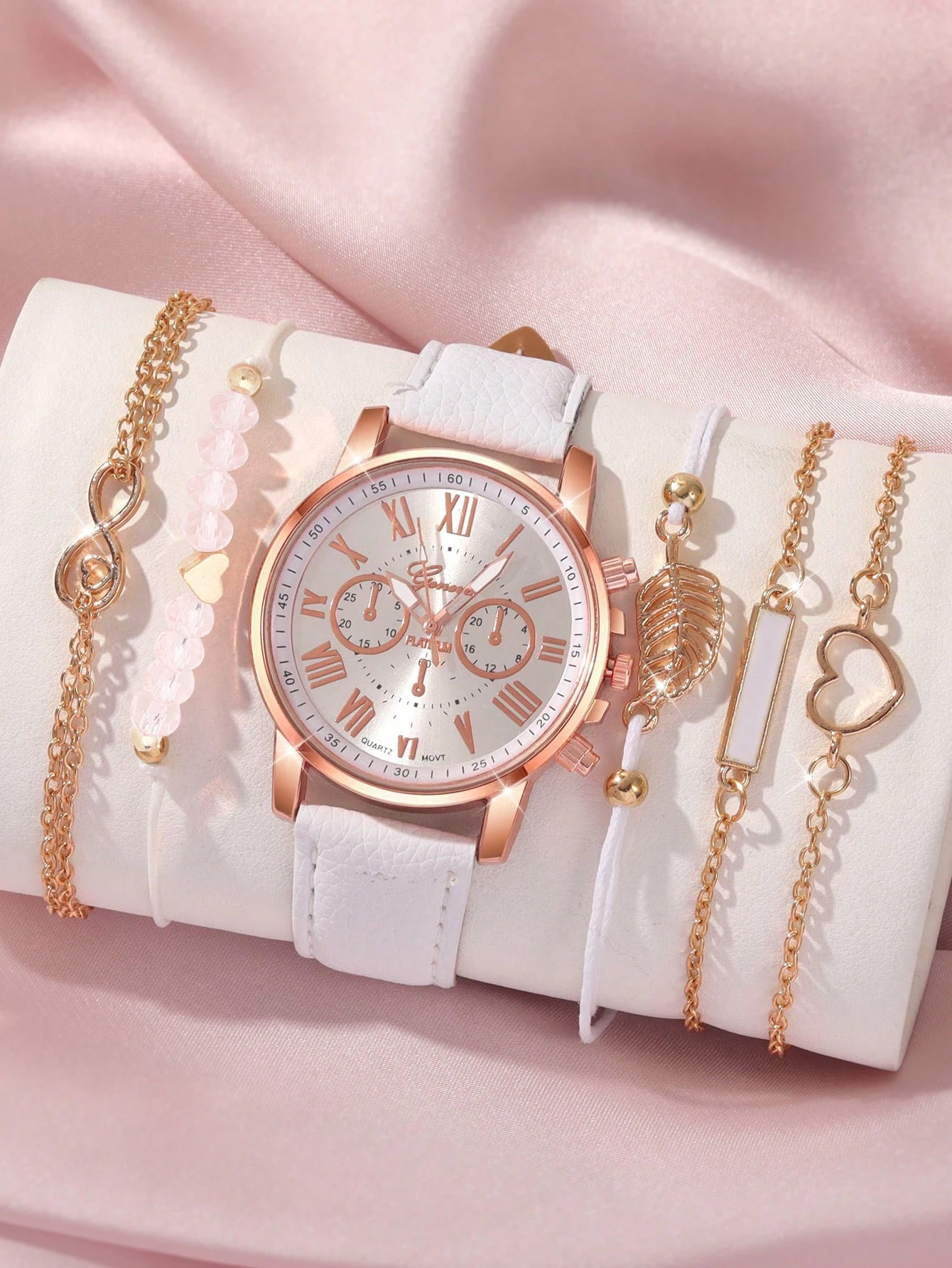 6 шт./компл. модные часы женские повседневные кожаные ремешки универсальные кварцевые часы с круглым циферблатом и набором браслетов с сердечками и деревьями