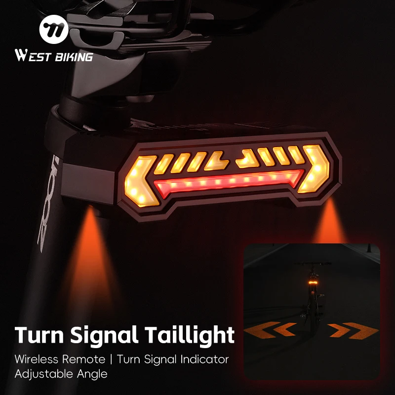 

Велосипедный задний фонарь WEST BIKING с поворотниками, беспроводным пультом ДУ, красно-желтый, высокой видимости, ABS, 6 режимов