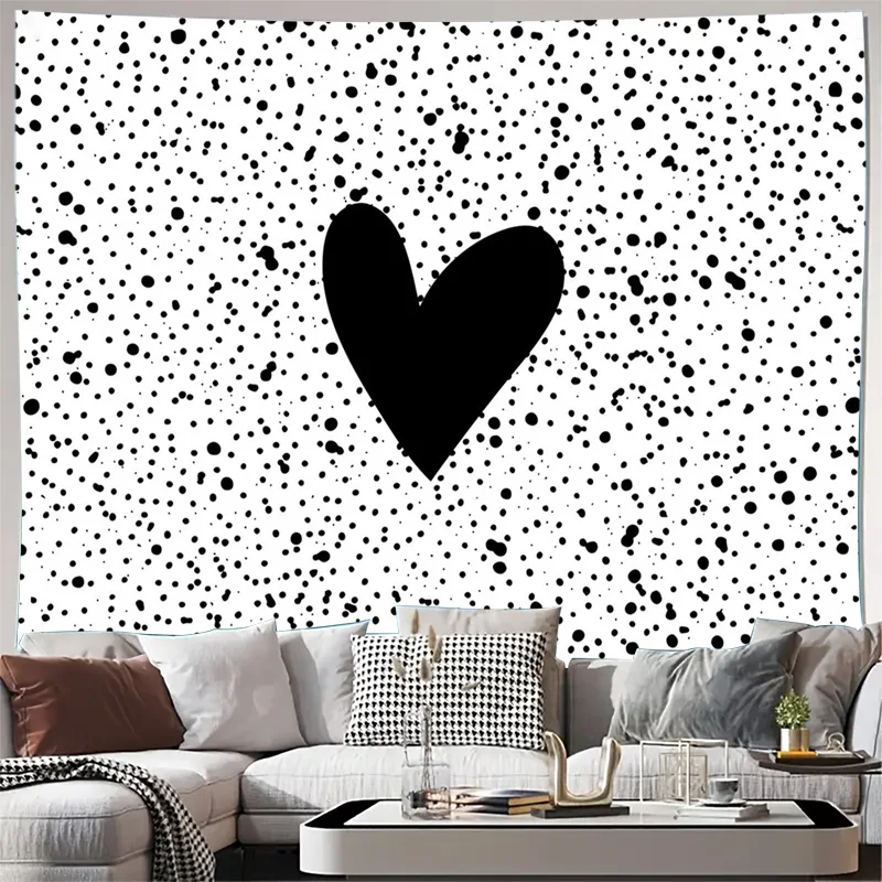 Abstract Black Heart Splatter Print Wall Tapestry Modern Boho Canvas Art Home Decor Accent Decor Minimalist Living Room Decorati