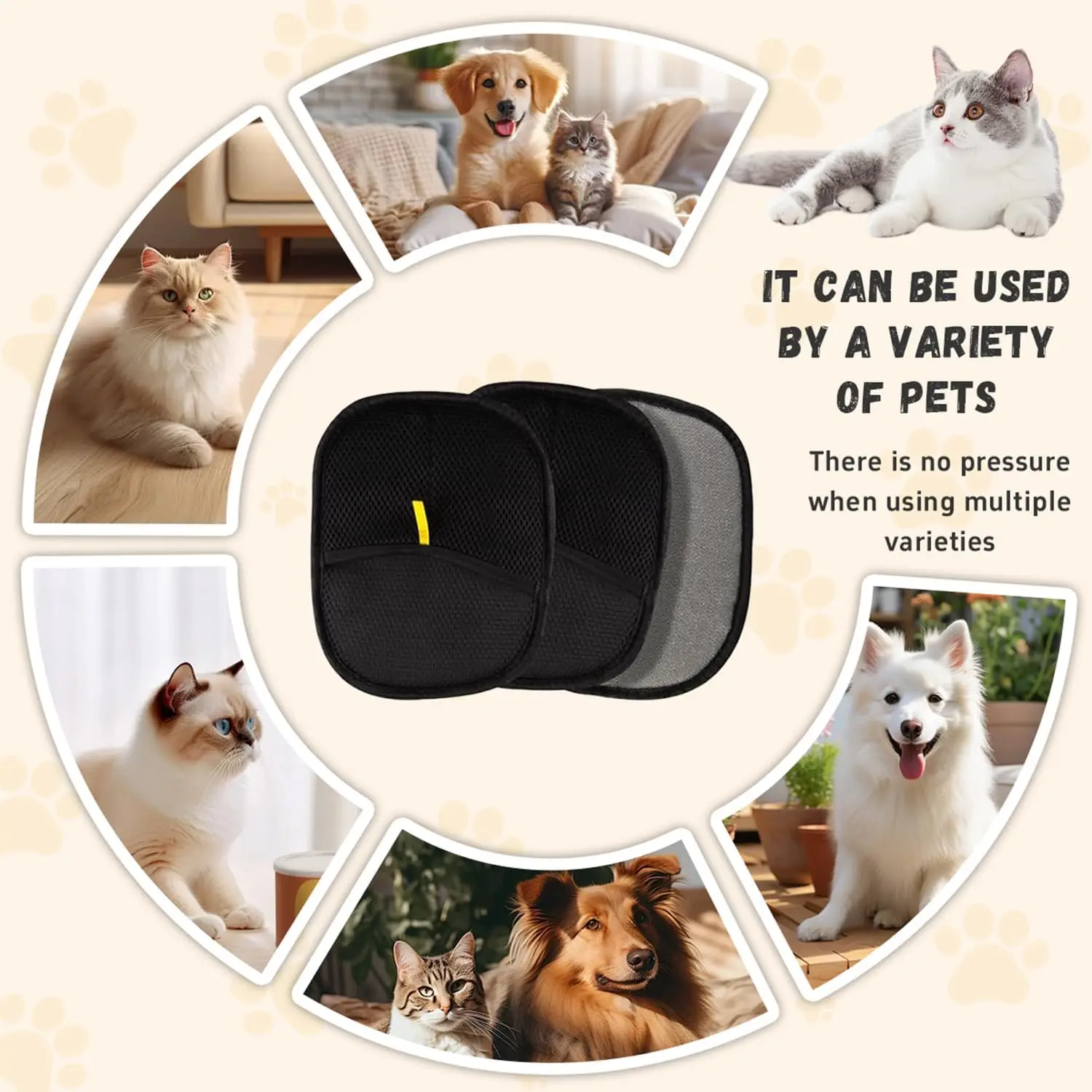 고양이 & 강아지 털 제거 장갑, 세탁 가능한 강아지 고양이 그루밍 장갑, 가정, 자동차 내부용 재사용 가능 애완동물 털 제거 도구