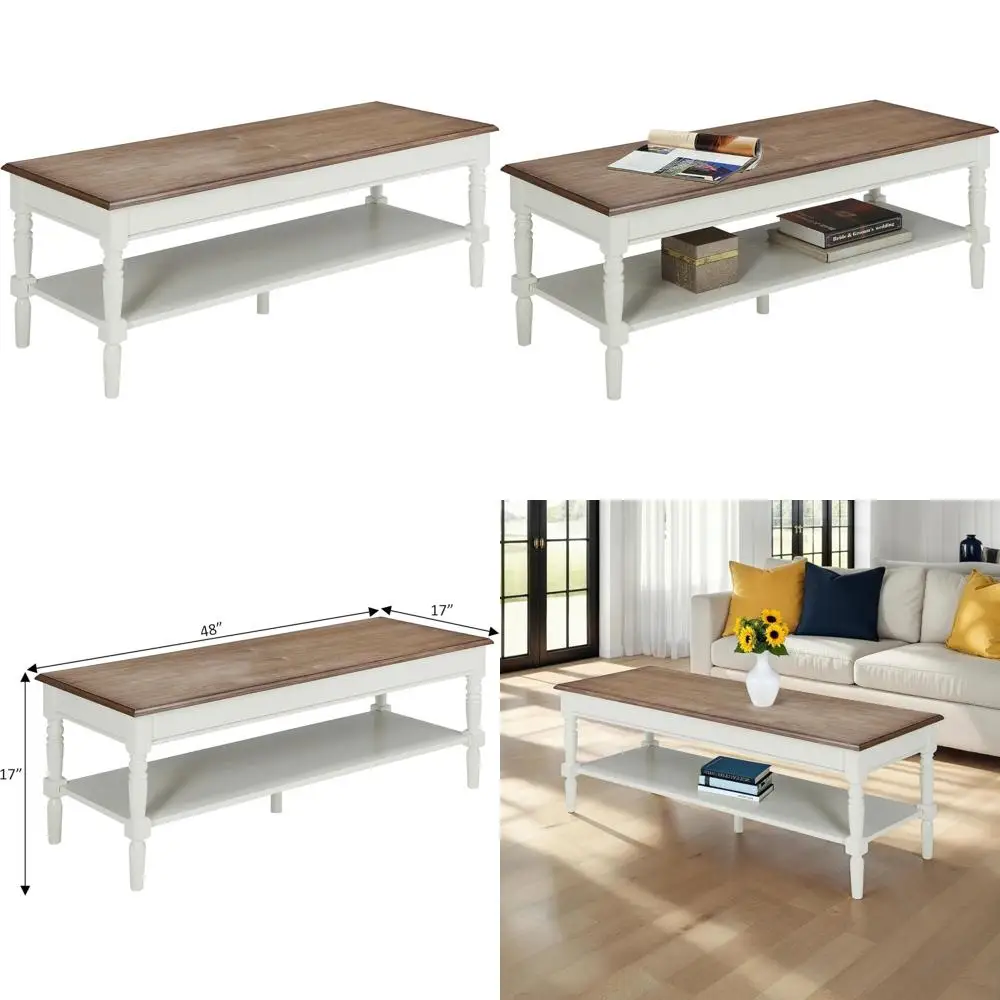 

Журнальный столик во французском стиле кантри с полкой для хранения, традиционный дизайн фермерского дома для гостиной