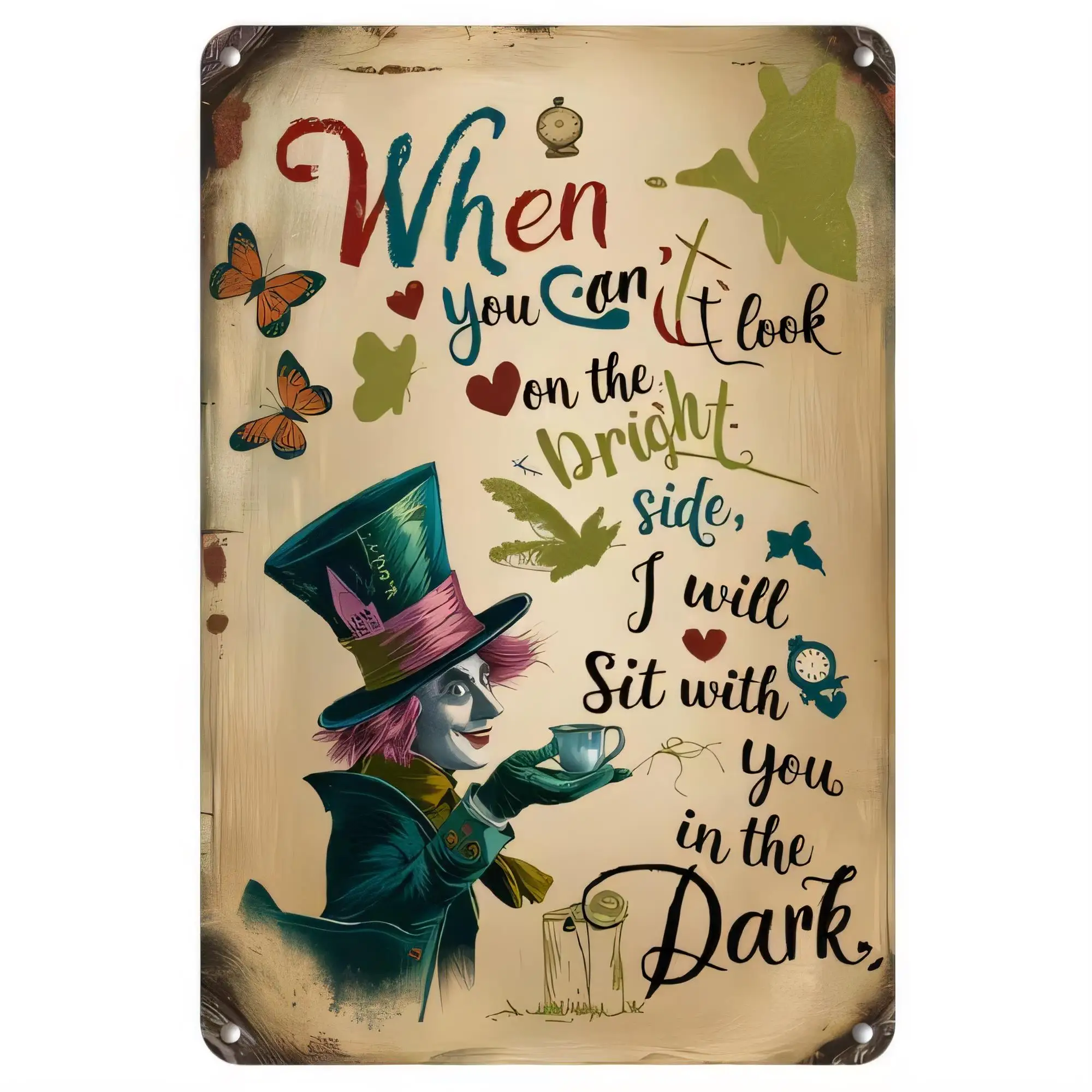 Tin Sign When You Can’t Write on the Right Side I Will Sit With You in the Dark Vintage Halloween Book Quote Metal Plaque Wall D