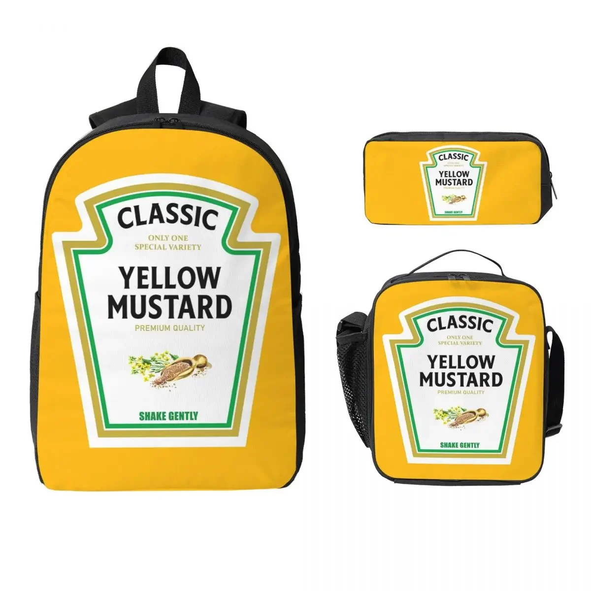 Mochila con diseño de mostaza, mayonesa y kétchup, para estudiantes, niños y niñas, ideal como mochila escolar, para llevar libros, ordenador y como bolso de hombro. Incluye 3 piezas: bolsa térmica para el almuerzo y estuche para lápices.