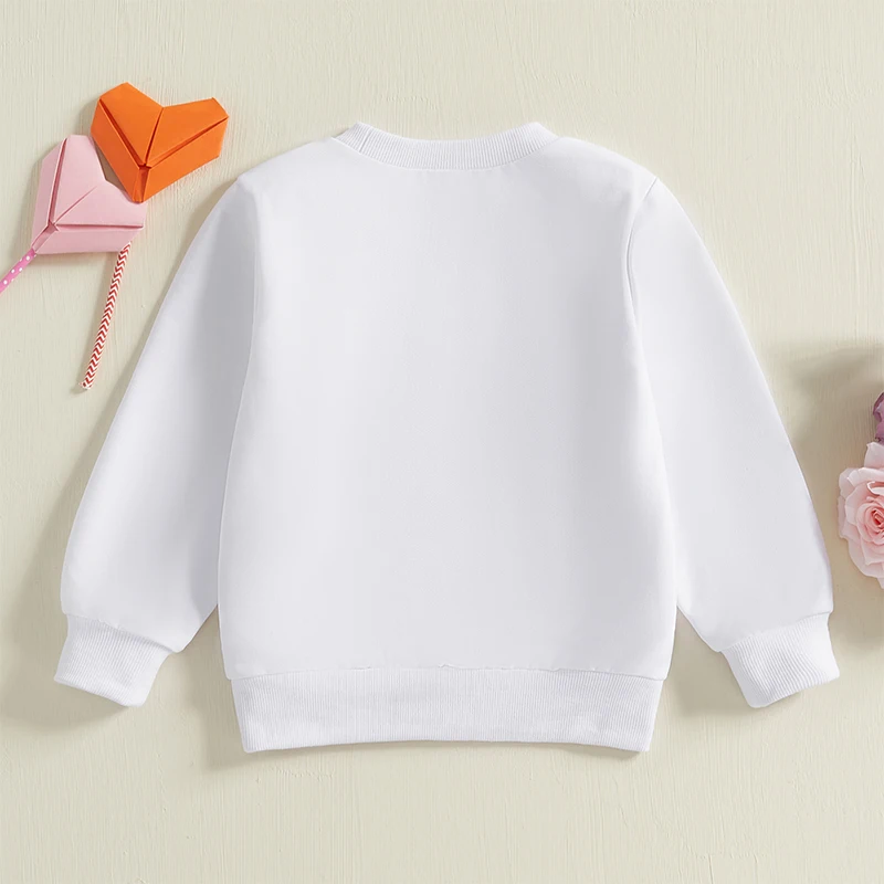 Cute Girls Valentine s Day Heart Print Sweatshirt with Long Sleeves and Loose Fit Round Neck Pullover