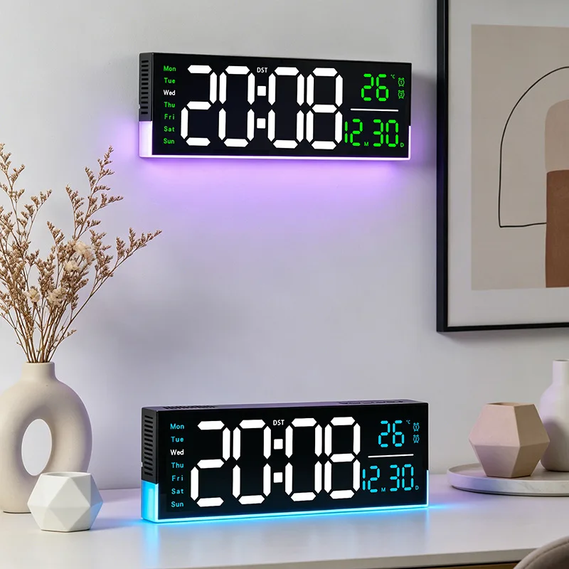 Large LED Digital Wall Clock,Multifunctional Calendar Alarm Clock,Temperature & Date Display,Silent Modern Decor for Living Room