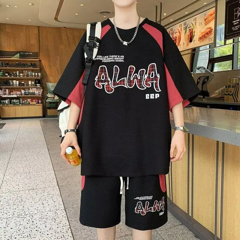 2024 Summer Men\'s Sets Korean Fashion Two Piece Set Tracksuit Men Trend Men Clothing Joggers Set T Shirt+Shorts Outfit Set Men