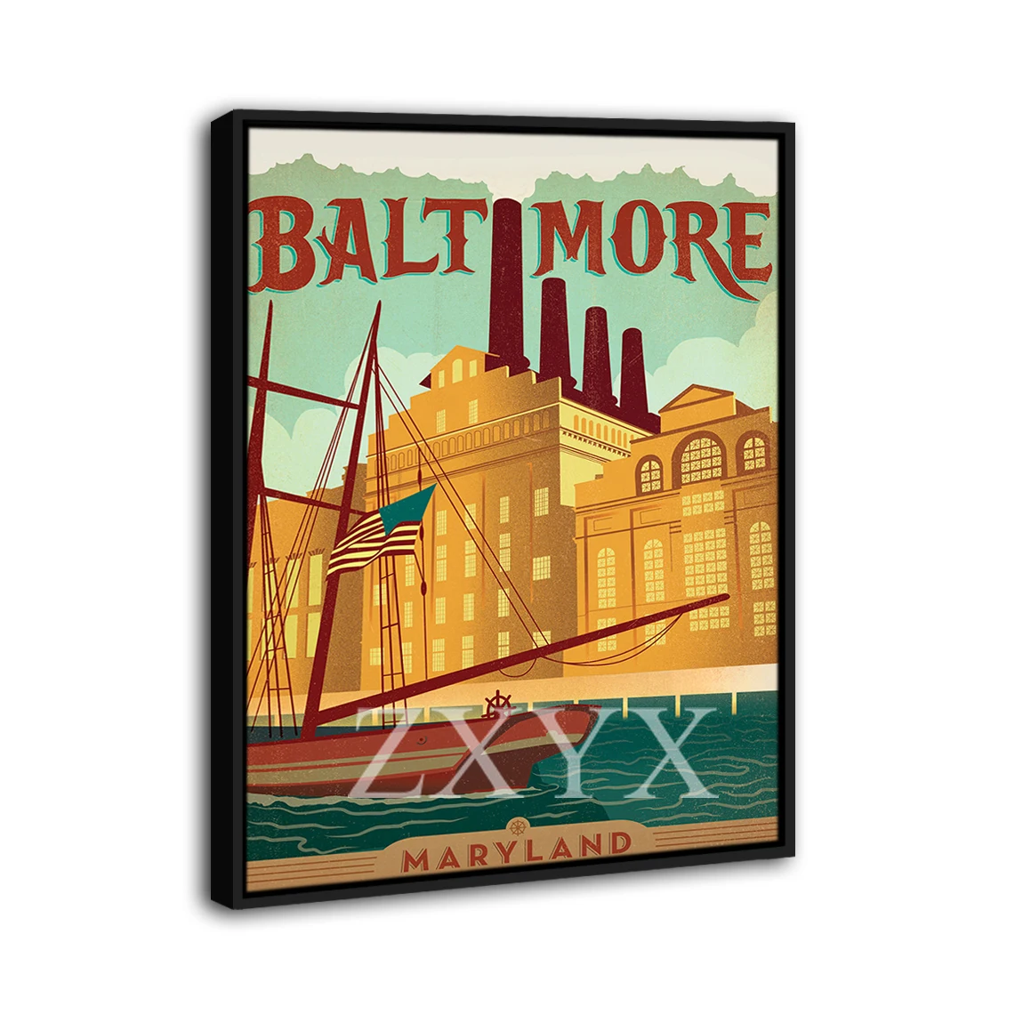 America City Baltimore Maryland Classic Retro Vintage Framed Poster Print Home Decor Wall Art Painting Oil Canvas