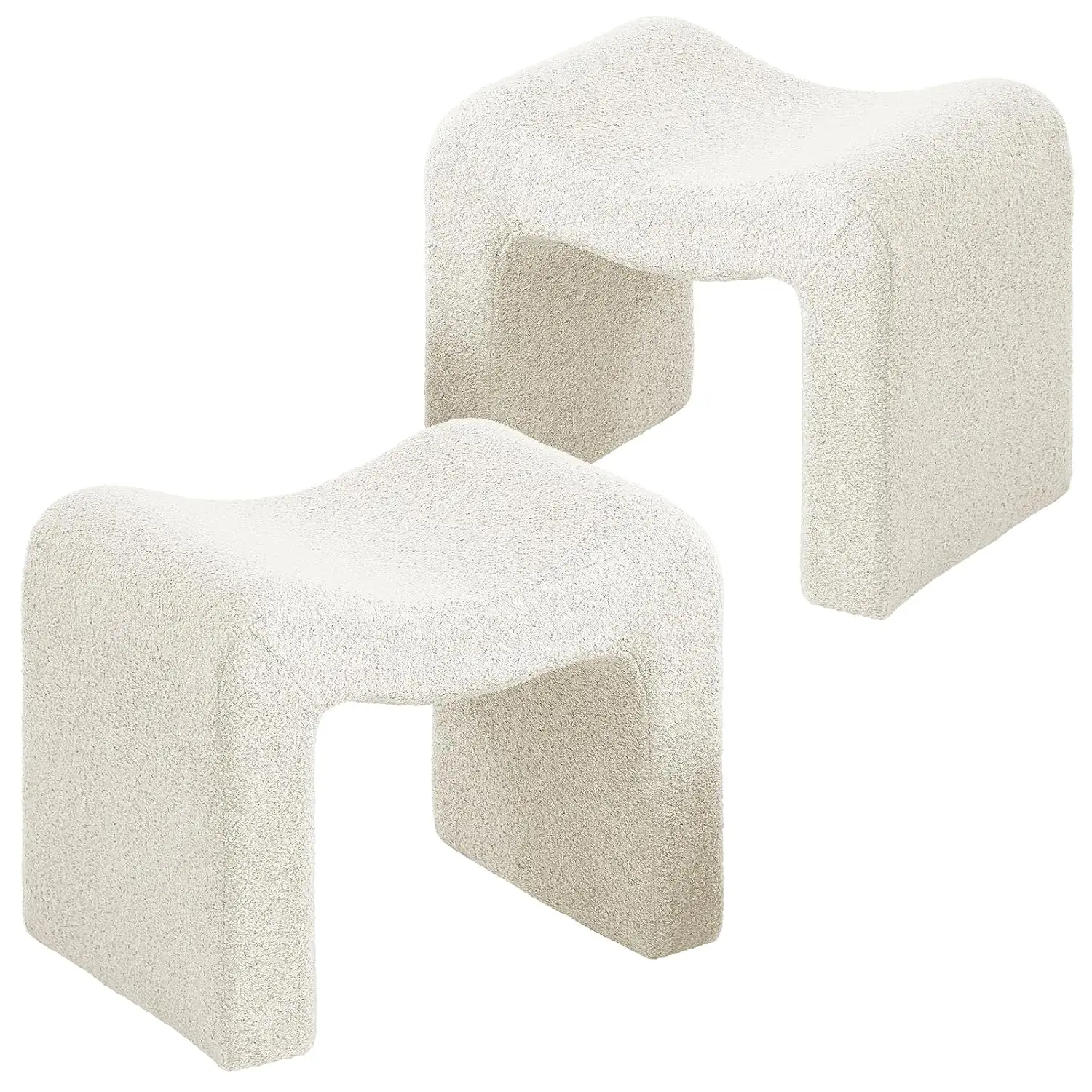 2 Small Teddy Velvet Ottoman Footstool Backless Vanity Stool Modern Foot Rest for Makeup Living Bedroom Entryway, Customized
