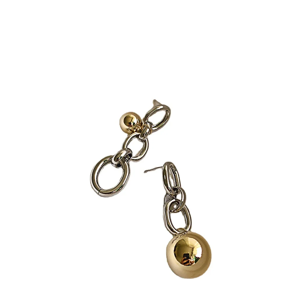 Vintage Metal Ball Geometric Hollow out Hit Color Chain Earrings for Women New Stylish Gold Silver Color Earrings Jewelry
