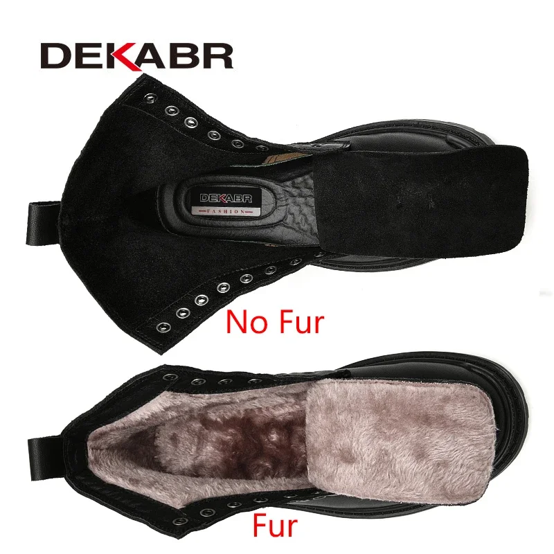 DEKABR Warm Winter Ankle Boots Men Casual Genuine Leather Shoes Lace-Up Platform Waterproof Work Mens Boots Boots