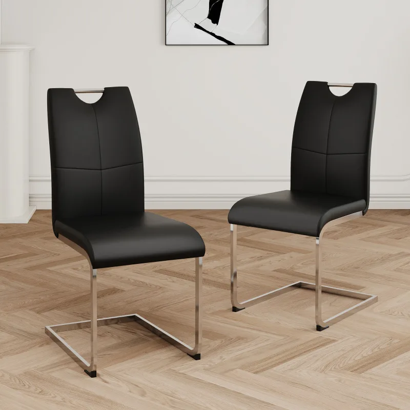كراسي طعام جلدية حديثة مقعد منجد مع مسند ظهر مريح وأرجل معدنية من الكروم للمطبخ وغرفة المعيشة وغرفة الطعام #1