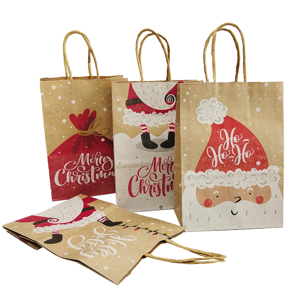 4 Stück Weihnachtsgeschenktüten aus Kraftpapier, Süßigkeiten- und Kekstüten, Verpackungstüten für Neujahrspartys, Snack-Geschenkverpackung, Weihnachtstüten 2026 – Detail 5