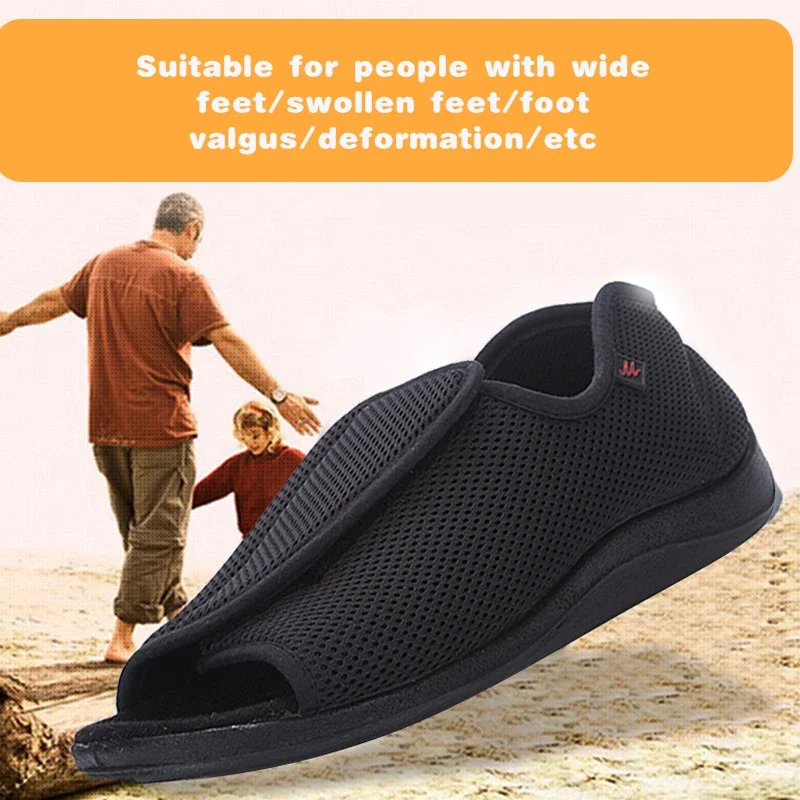 Breathable Elderly Diabetes Shoes Non-slip Feet Deformity Thumb Valgus Shoe Adjustable Foot Fat Swollen Widened Sandals Unisex