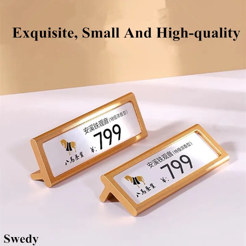 54x15mm Black Silver Gold Mini Metal Price Label Card Tags Counter Top Small Sign Holder Stand Label Holder