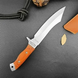 Hunting Portable BK Tactical Fixed Blade Knife 440C Steel Blade Color Wood Handle with Leather Sheath Combat Rescue EDC Knives