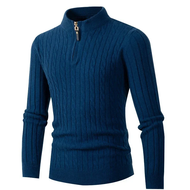 

Autumn and Winter Men's Pullover Stand Neck Solid Color Zipper Long Sleeve Thread Half High Neck Sweater Knitted Underlay Tops