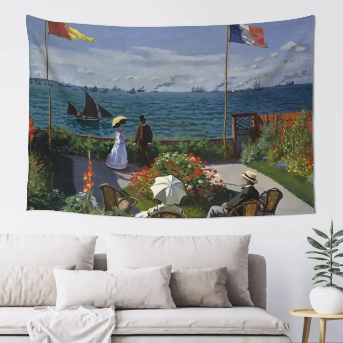 HD. Garden at Sainte-Adresse, by Claude Monet. HIGH DEFINITION Tapestry Bedroom Decor Room Decorations Aesthetics Tapestry