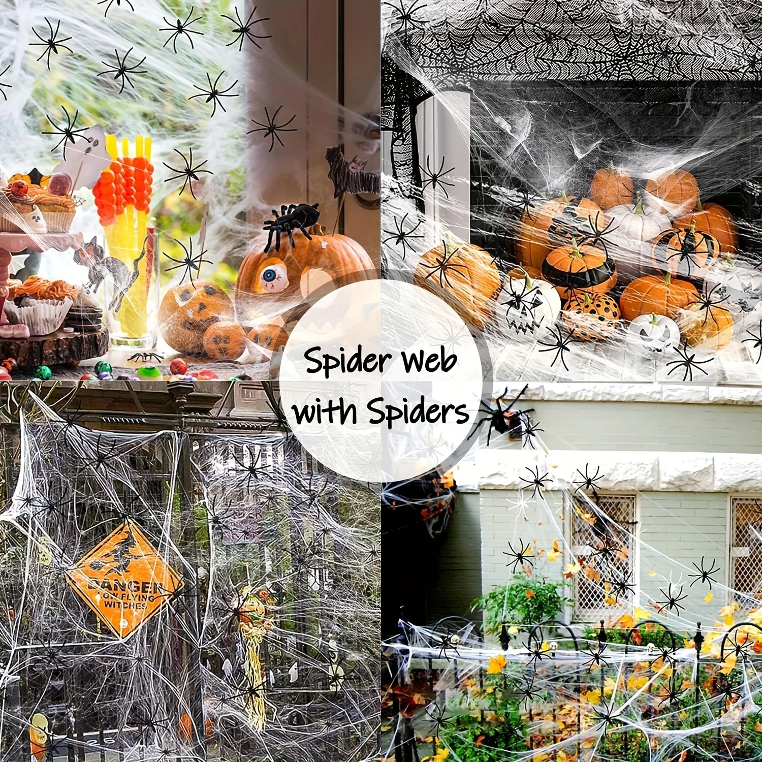 Halloween Spider Web Decor, 10.58 Oz Stretchable Cobweb Covers 1500 Sq Ft with 50 Pcs Fake Spiders, Indoor & Outdoor Halloween Party Decoration for Yard House Haunted House view 3