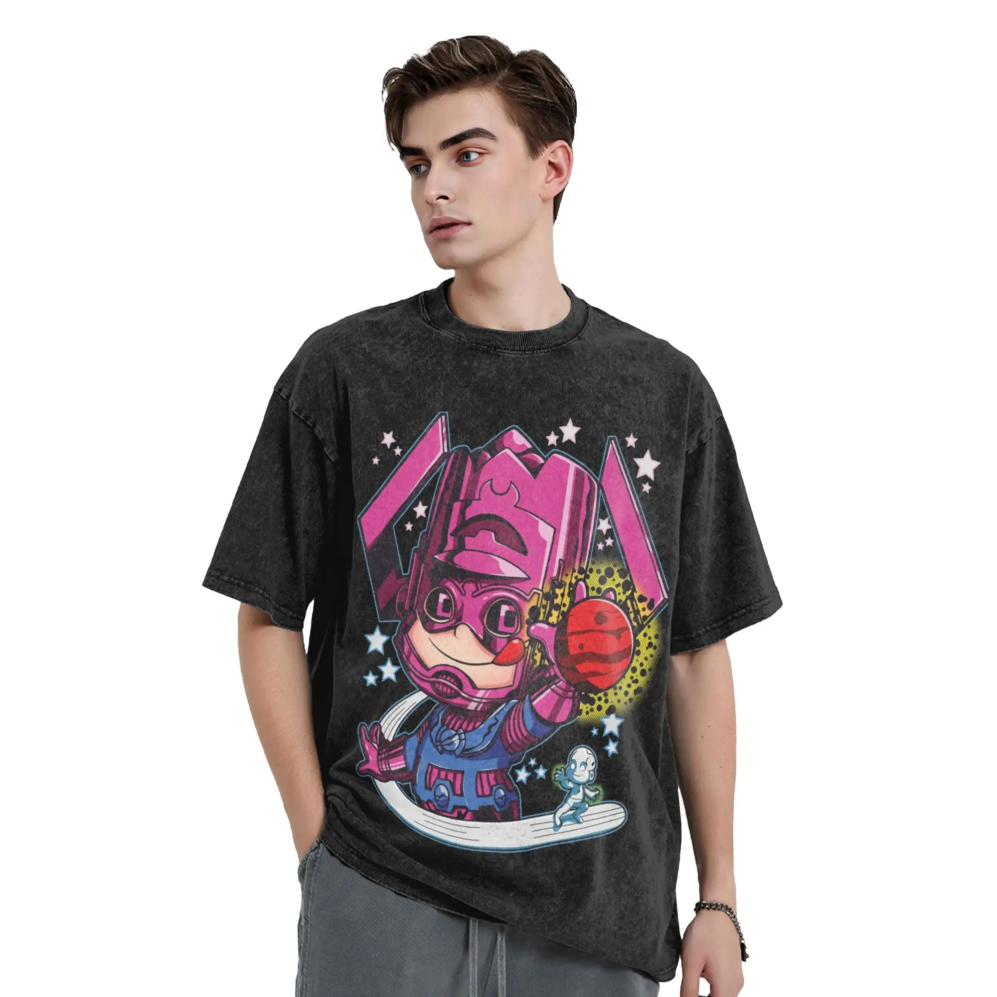 Fantásticos cuatro Galactus dulces planetas lavados camiseta ropa de calle Vintage camisetas camisetas hombres mujeres algodón High Street impreso