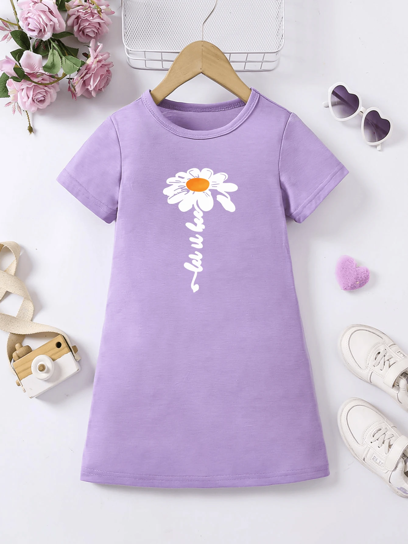 Summer fashion cartoon printed girls' casual dress, a soft, breathable, and elastic polyester fiber blend dress