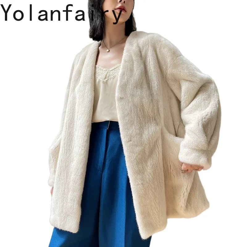 YOLANFAIRY 100% Natural Fur Coat Woman Elegant Real Whole Mink Fur Jacket Mid-length 71cm Women Clothing Winter casaco feminino