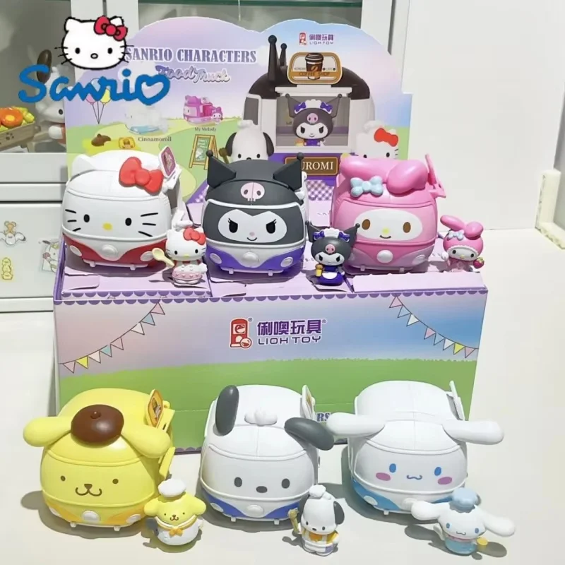 Hot Sanrio Gourmet Food Truck Blind Box Toys Figure Car Model Ornament Kuromi Melody Cinnamoroll Hello Kitty Mystery Box Gifts