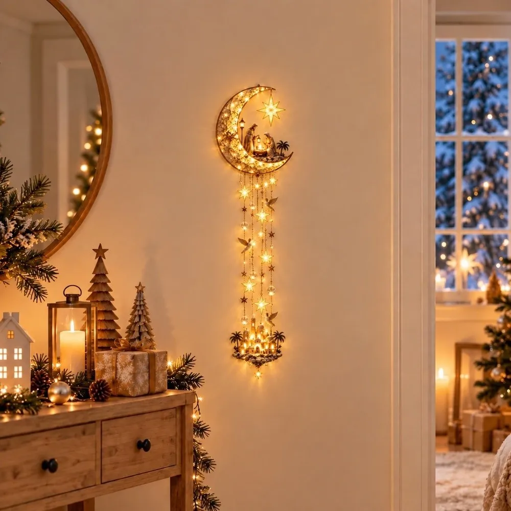 LED Angel Blessing Wall Light Wall Mounted Warm White Lights Light-emitting Birth Scene Wall Decor Christmas Wall Decor