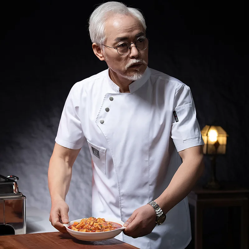 Hotel restaurante cozinha trabalho uniforme manga curta chef jaqueta padaria pastelaria chef verão branco casaco de cozinha