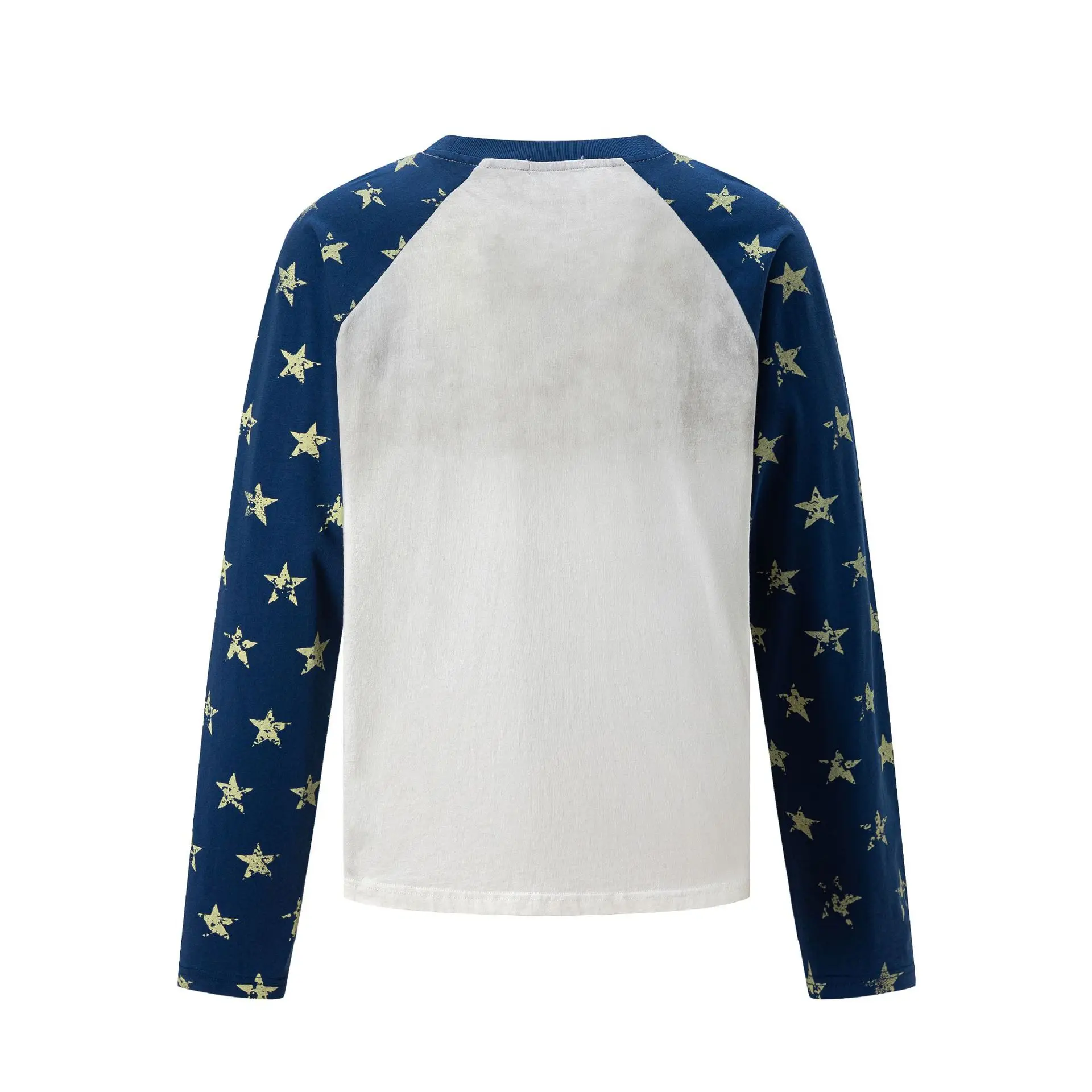 MWJLPWQ Printed Streetwear Long-Sleeve Men's T-Shirt American-Style Washed Distressed Vintage Style Round-Neck Loose Tops 20490