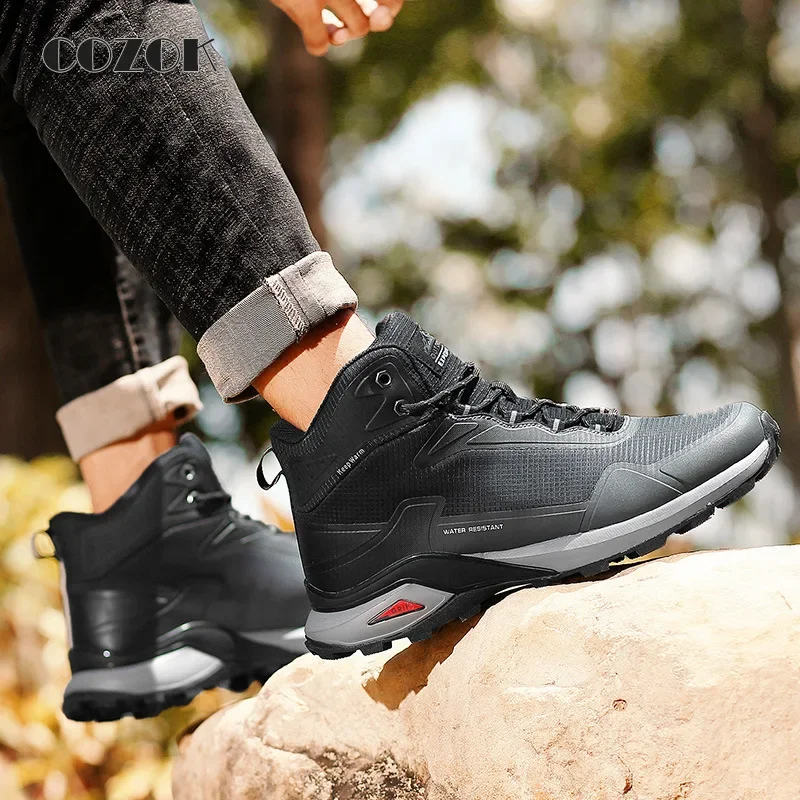 High-top Hiking Shoes Breathable Non-slip Outdoor Men's Sports Shoes Hiking Shoes Mixed Colors Warm Cotton Men Boots with Fleece