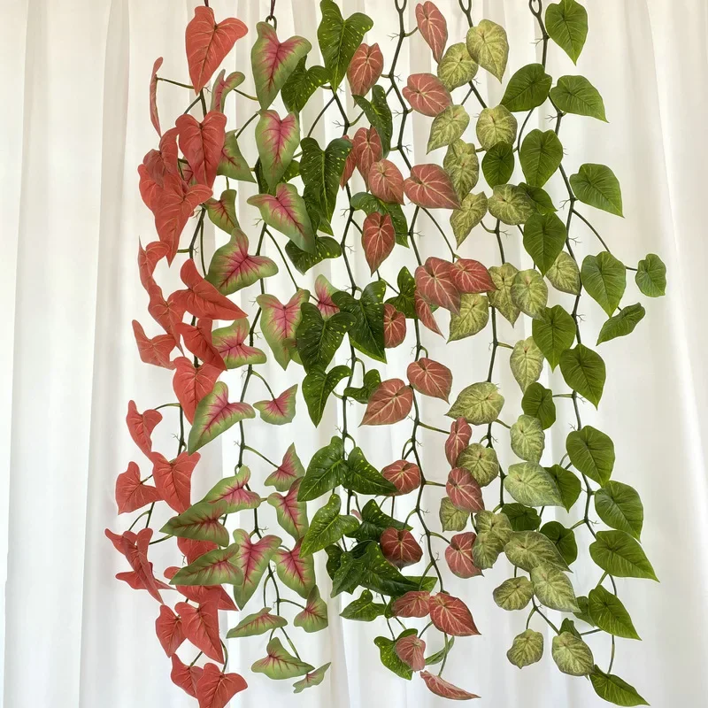 120CM Colorful Taro Leaf Vine, False Leaf Home Plant Wall Decoration, 3D Printing Pointed Green Luo Vine Wall Hanging