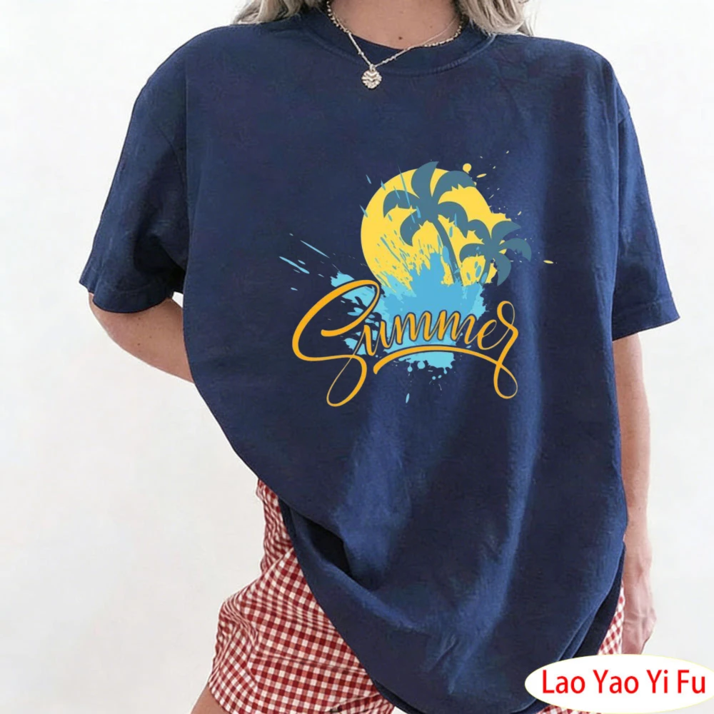 Summer Splash Beach Life T-Shirt Fashionable Palm Tree Pattern Print Clothes Women O Neck Holiday Carnival Party T Shirt