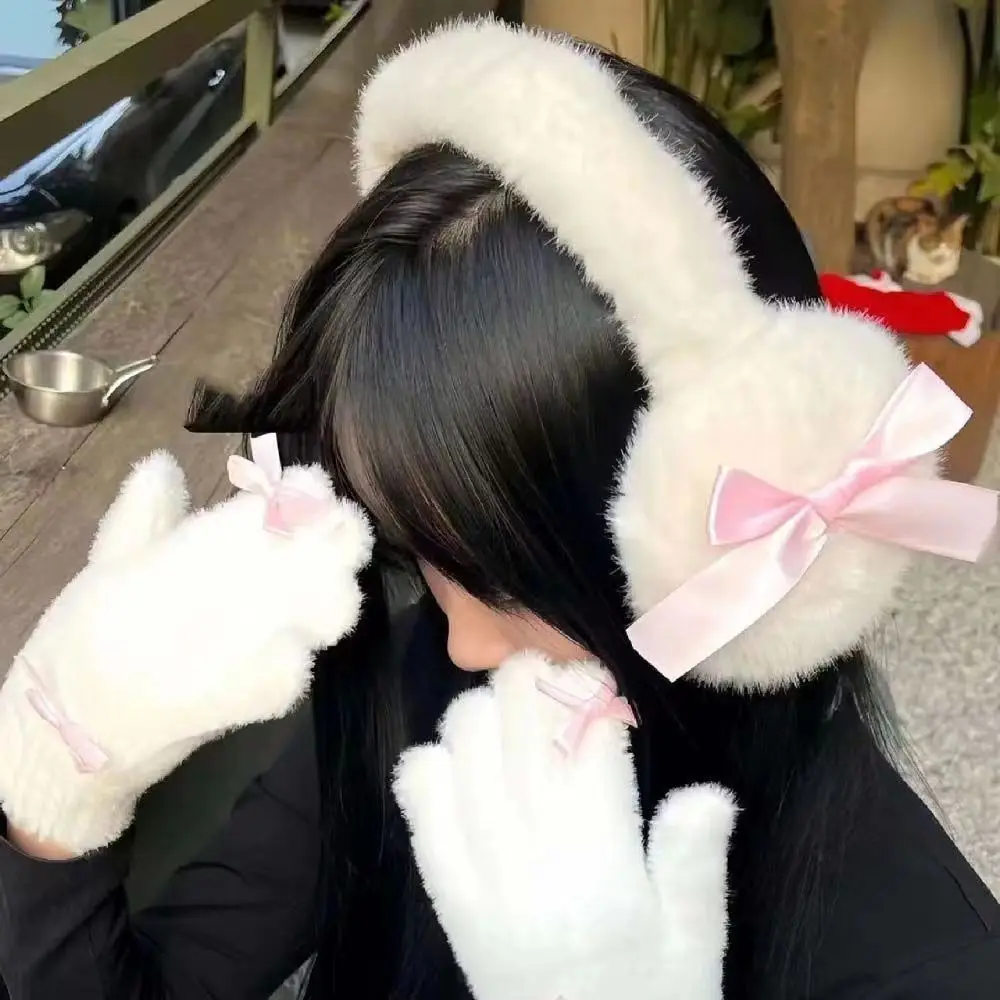 

Fashion Bowknot Gloves Comfortable Kawaii Winter Warm Earmuffs Outdoor Cold Protection Plush Ear Warmer