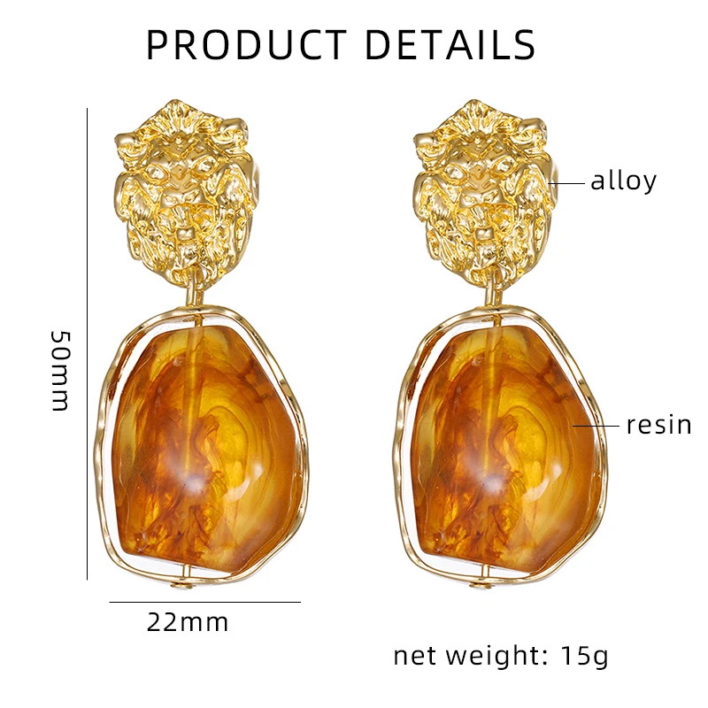 Exaggerated Personality Irregular Resin Clip on Earrings Europe America Fashionable Vintage Geometric Earrings Women Jewelry
