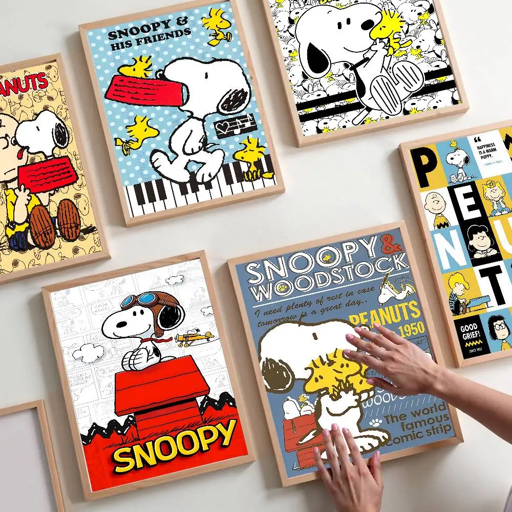 Cartoon Comics S-Snoopy Classic Vintage Posters Decoracion Painting Wall Art White Kraft Paper Kawaii Room Decor